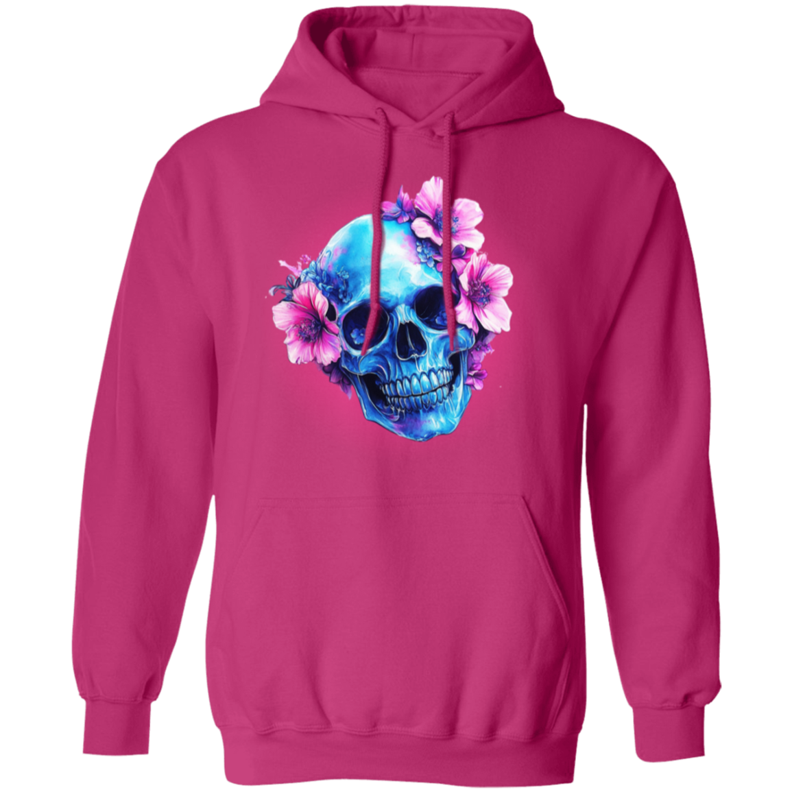 Pink Flowered Skull Pullover Hoodie