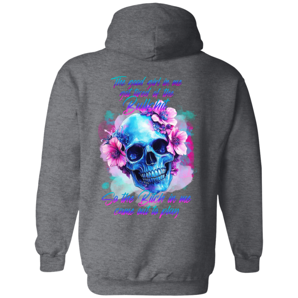 Pink Flowered Skull Pullover Hoodie