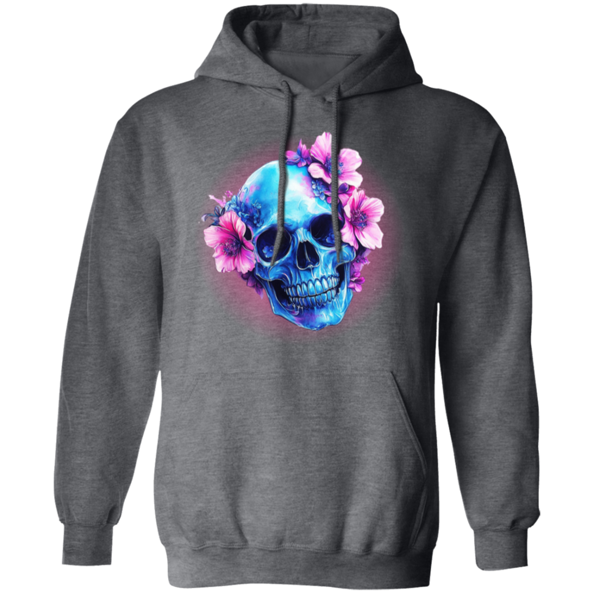 Pink Flowered Skull Pullover Hoodie