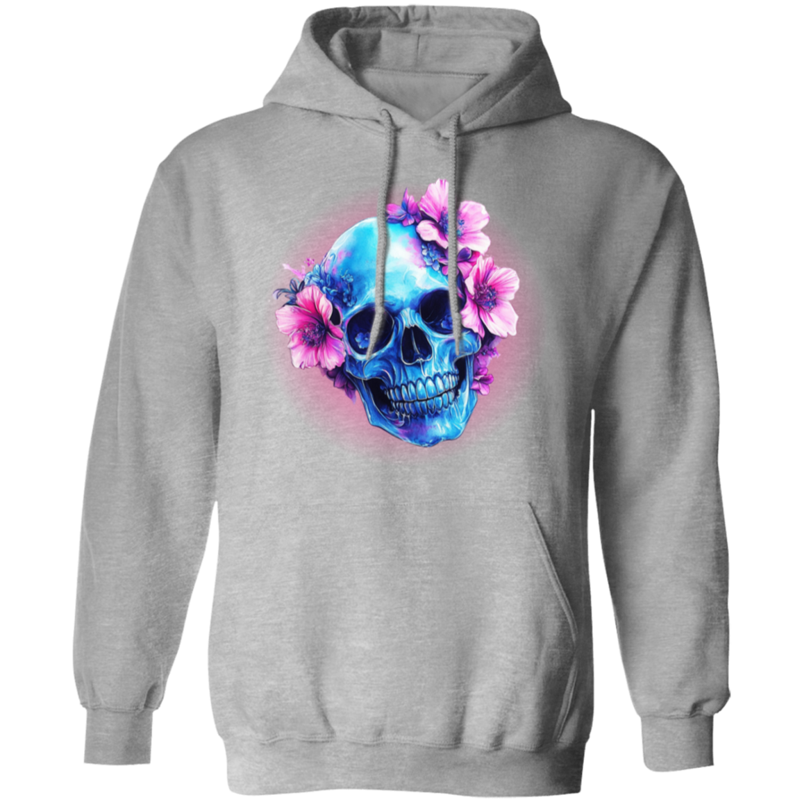 Pink Flowered Skull Pullover Hoodie
