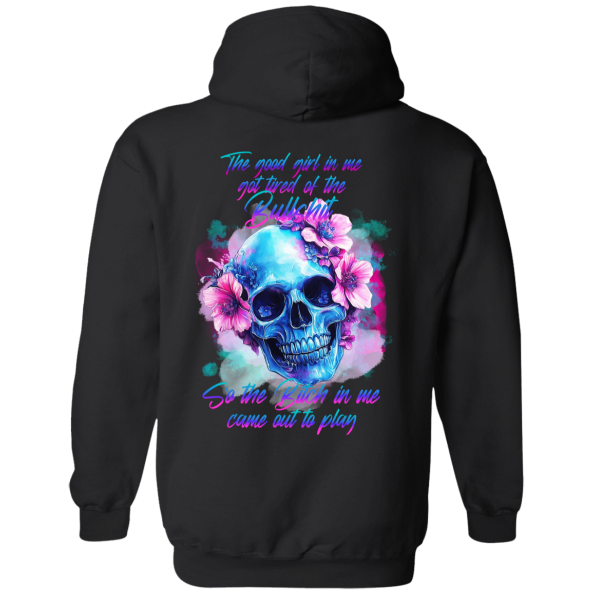 Pink Flowered Skull Pullover Hoodie