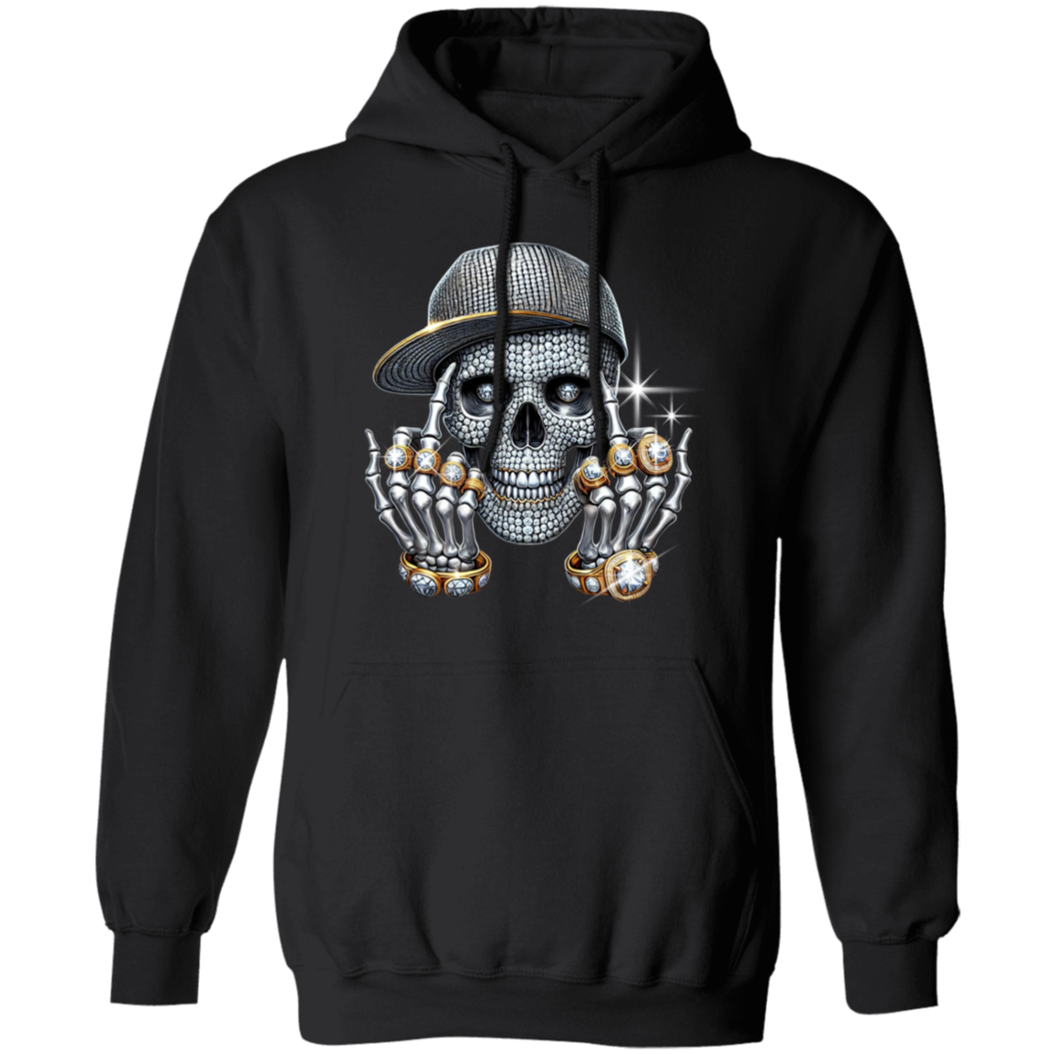 Diamond Skull Flipping the Bird Gildan Pullover Hoodie