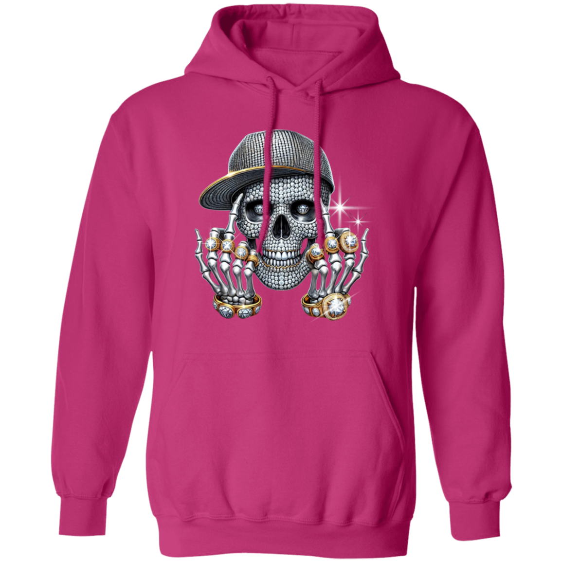 Diamond Skull Flipping the Bird Gildan Pullover Hoodie