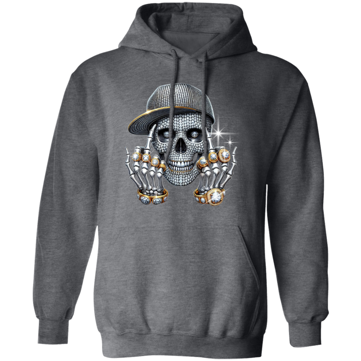 Diamond Skull Flipping the Bird Gildan Pullover Hoodie