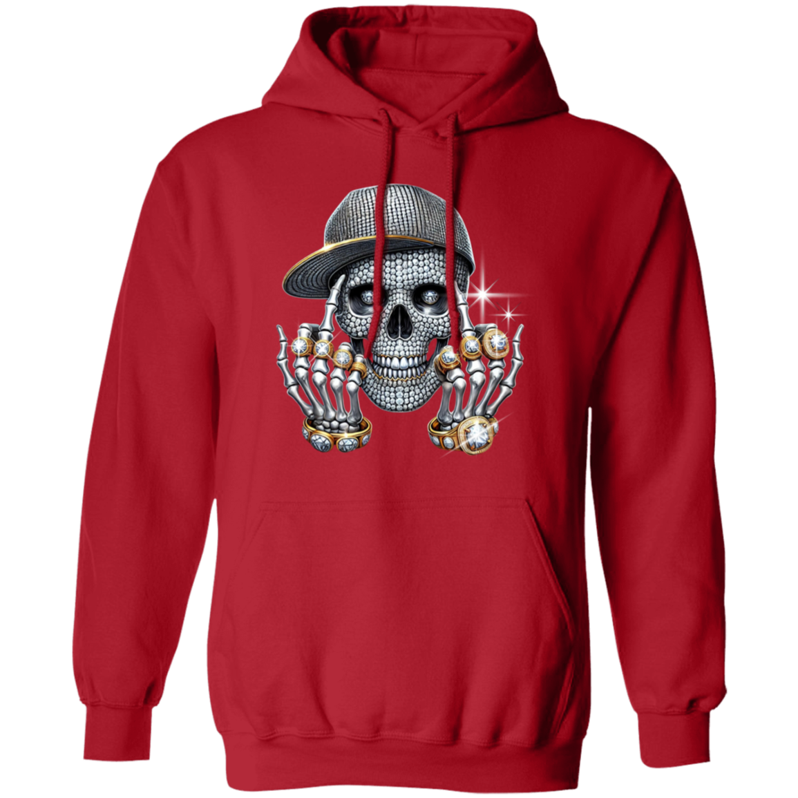 Diamond Skull Flipping the Bird Gildan Pullover Hoodie