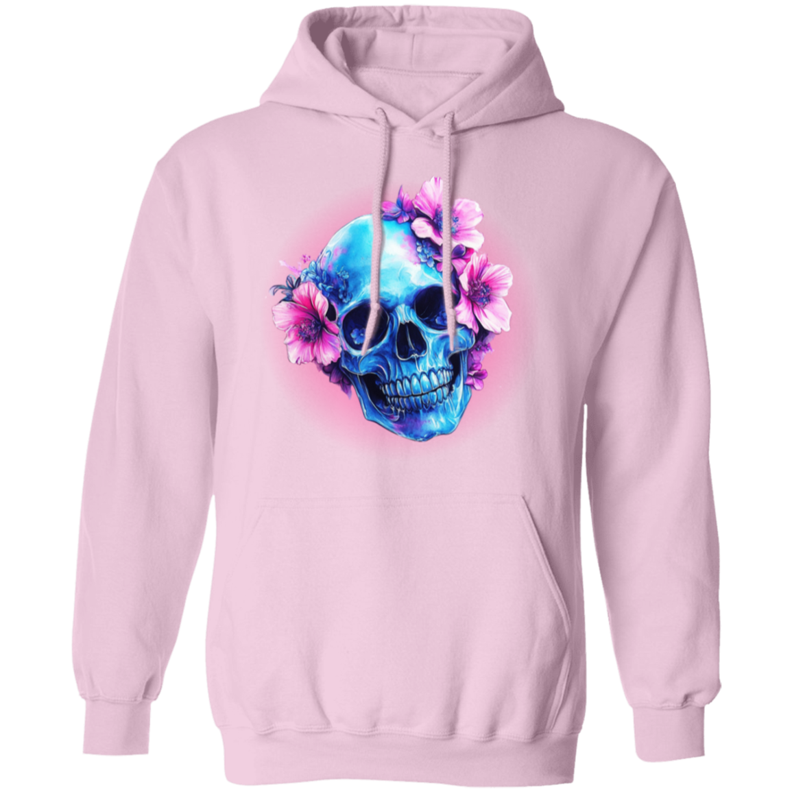 Pink Flowered Skull Pullover Hoodie