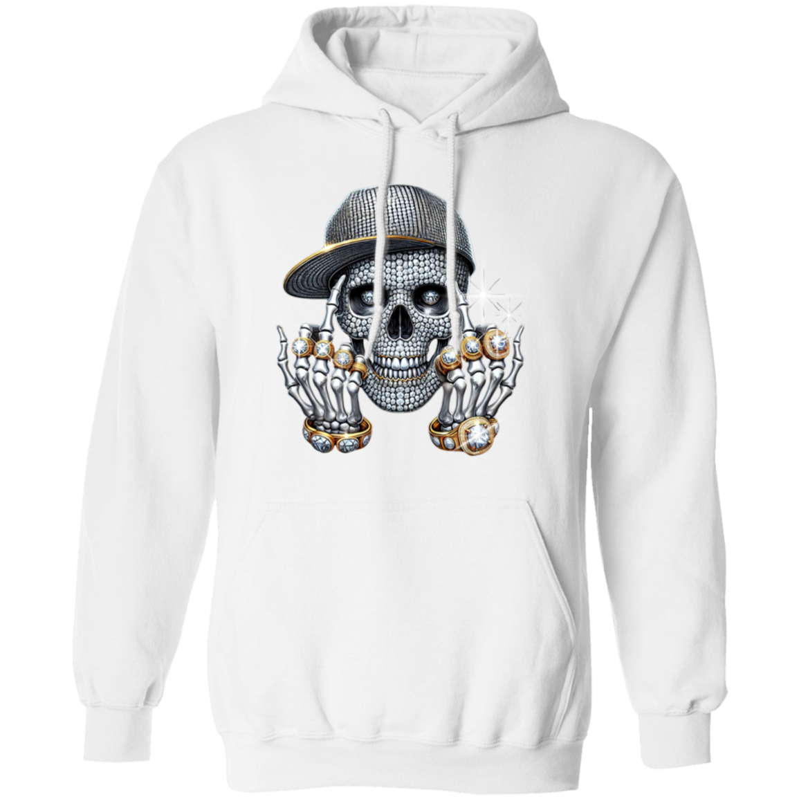 Diamond Skull Flipping the Bird Gildan Pullover Hoodie