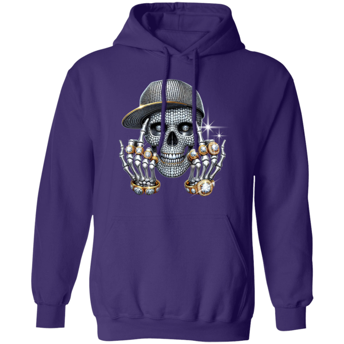 Diamond Skull Flipping the Bird Gildan Pullover Hoodie