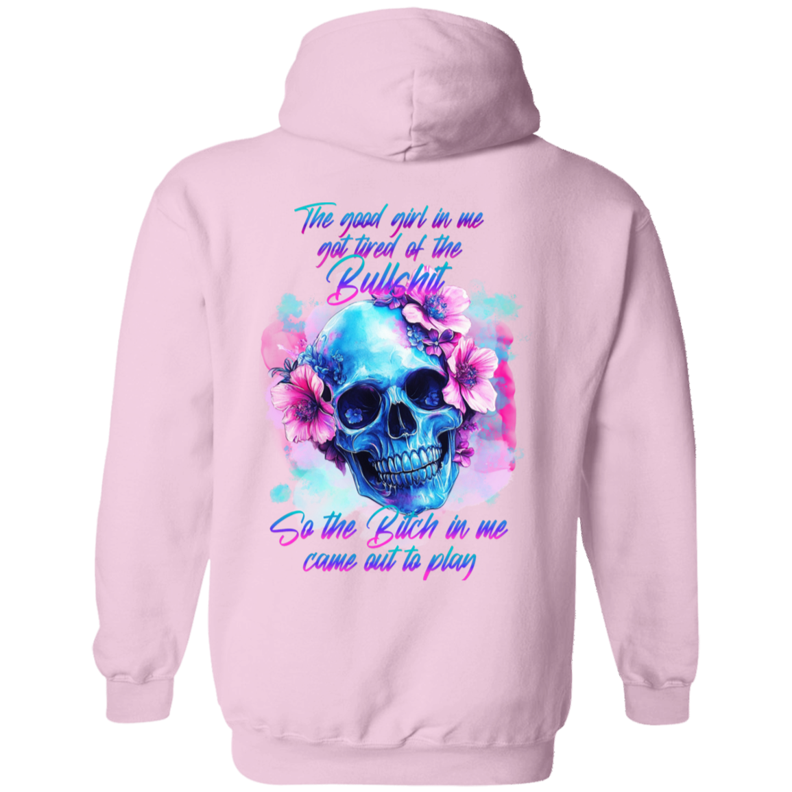 Pink Flowered Skull Pullover Hoodie