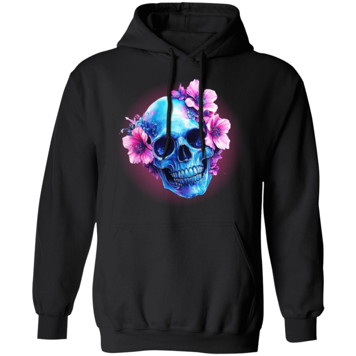 Pink Flowered Skull Pullover Hoodie
