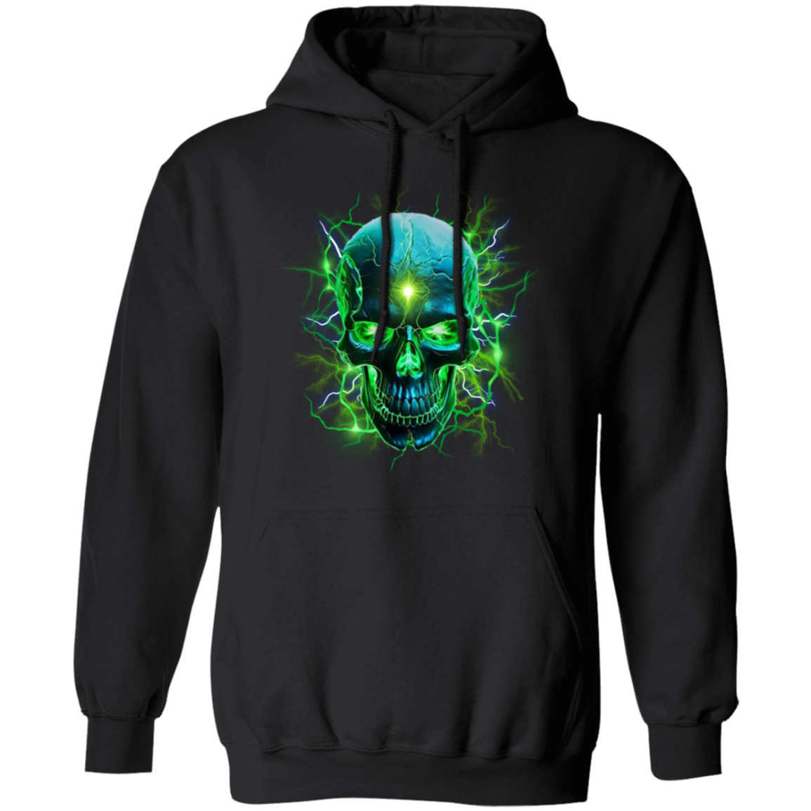 Green lighting Skull Men's Gildan Pullover Hoodie
