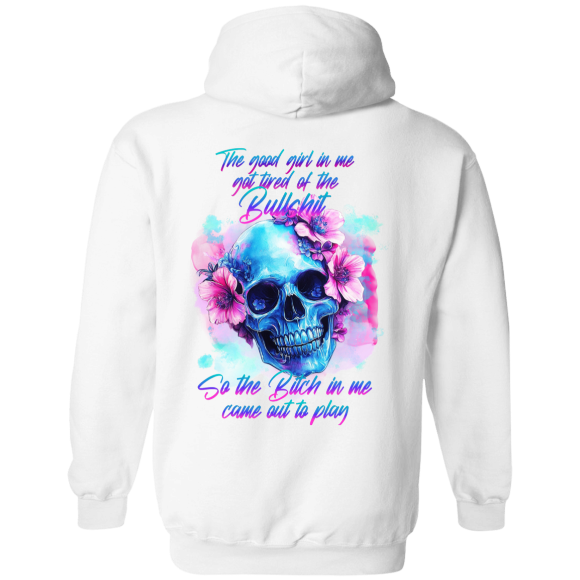 Pink Flowered Skull Pullover Hoodie