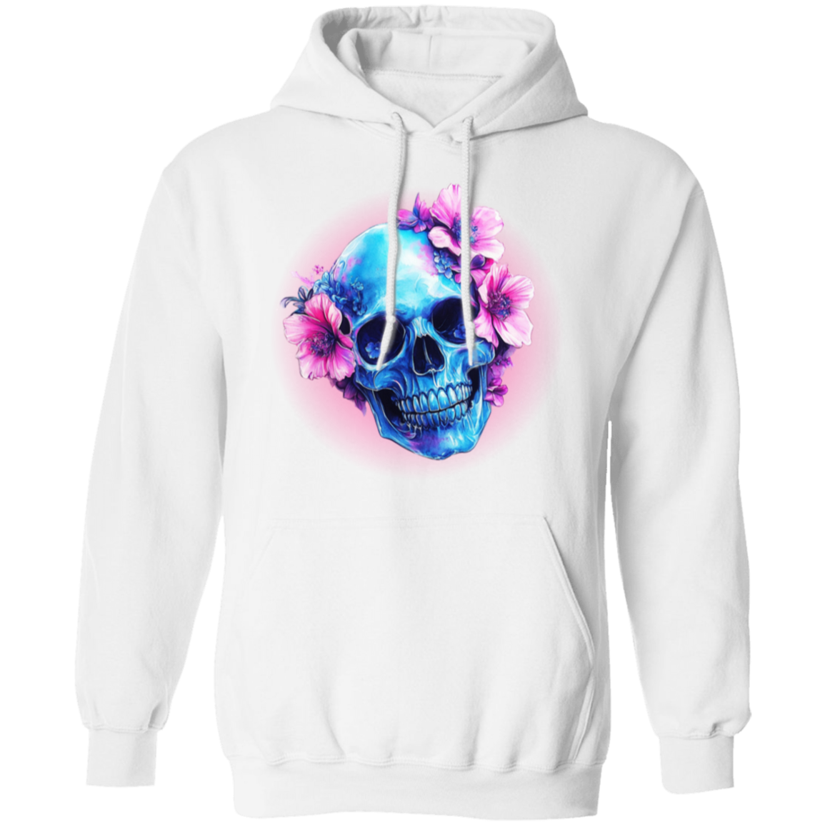 Pink Flowered Skull Pullover Hoodie