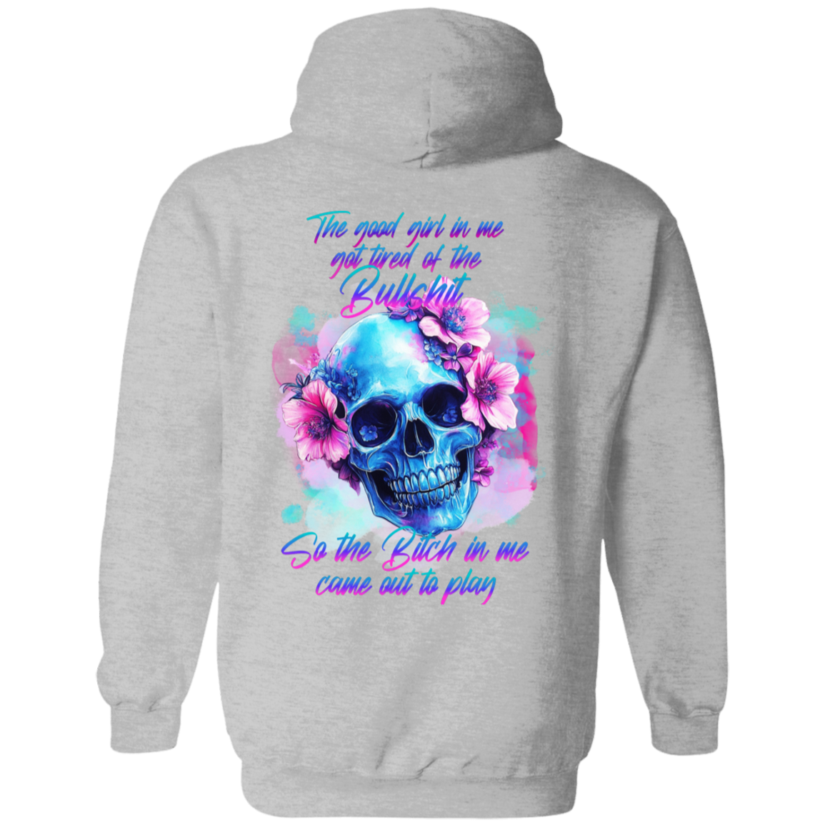 Pink Flowered Skull Pullover Hoodie