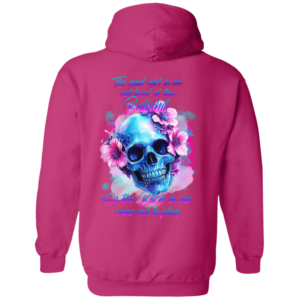 Pink Flowered Skull Pullover Hoodie