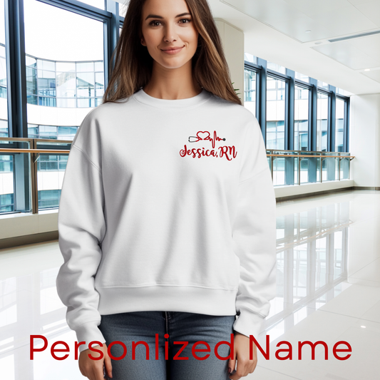 Heart Stethoscope RN (Registered Nurse) Custom name Sweater